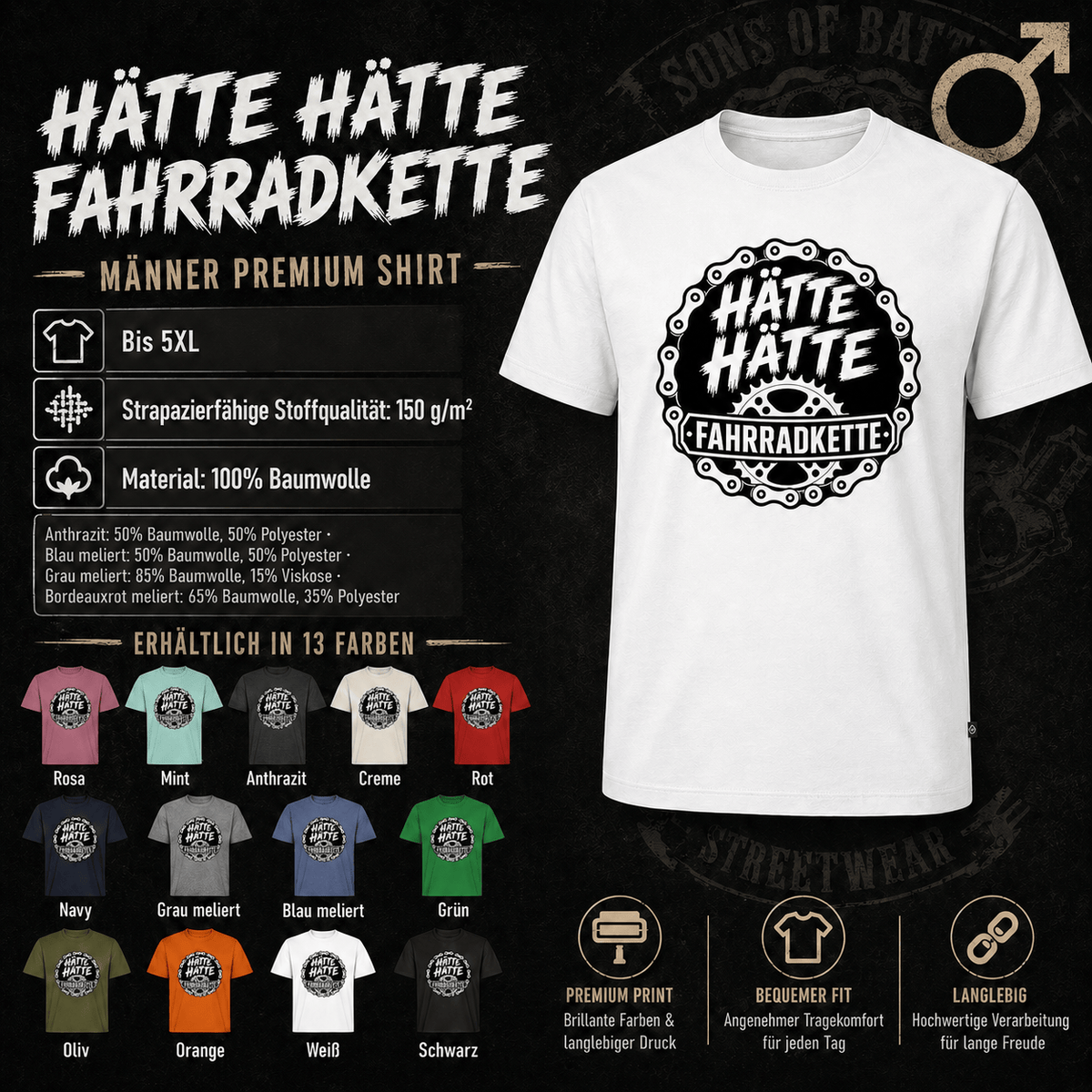 Spreadconnect Männer Premium T-Shirt | Spreadshirt 812 HÄTTE HÄTTE FAHRRADKETTE - Männer Premium T-Shirt E-Bike-Community