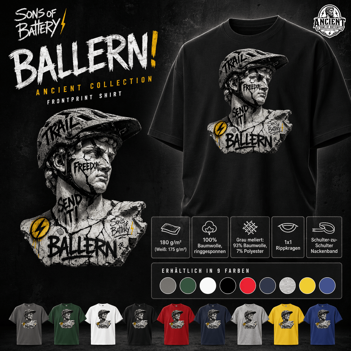 Spreadconnect Männer Workwear T-Shirt BALLERN! - ANCIENT - Männer Workwear T-Shirt E-Bike-Community