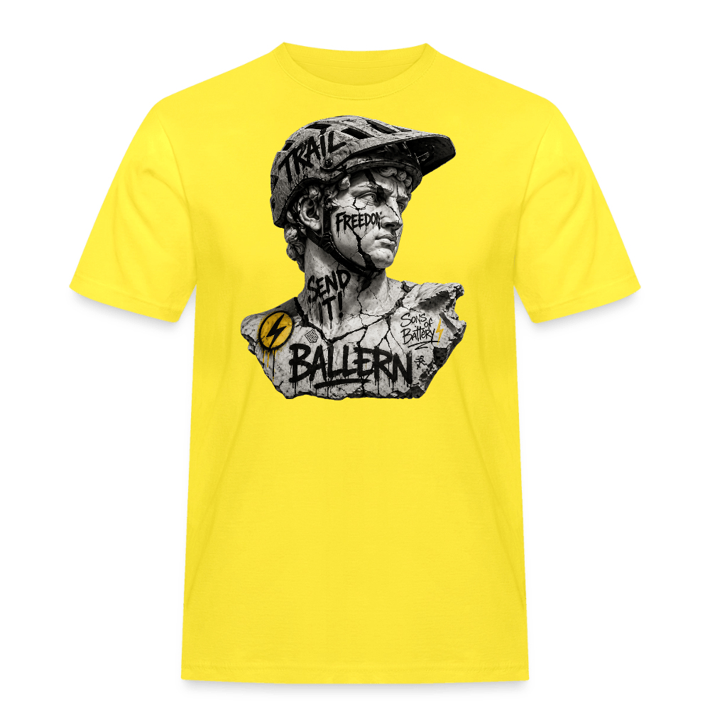 Spreadconnect Männer Workwear T-Shirt Gelb / S BALLERN! - ANCIENT - Männer Workwear T-Shirt E-Bike-Community