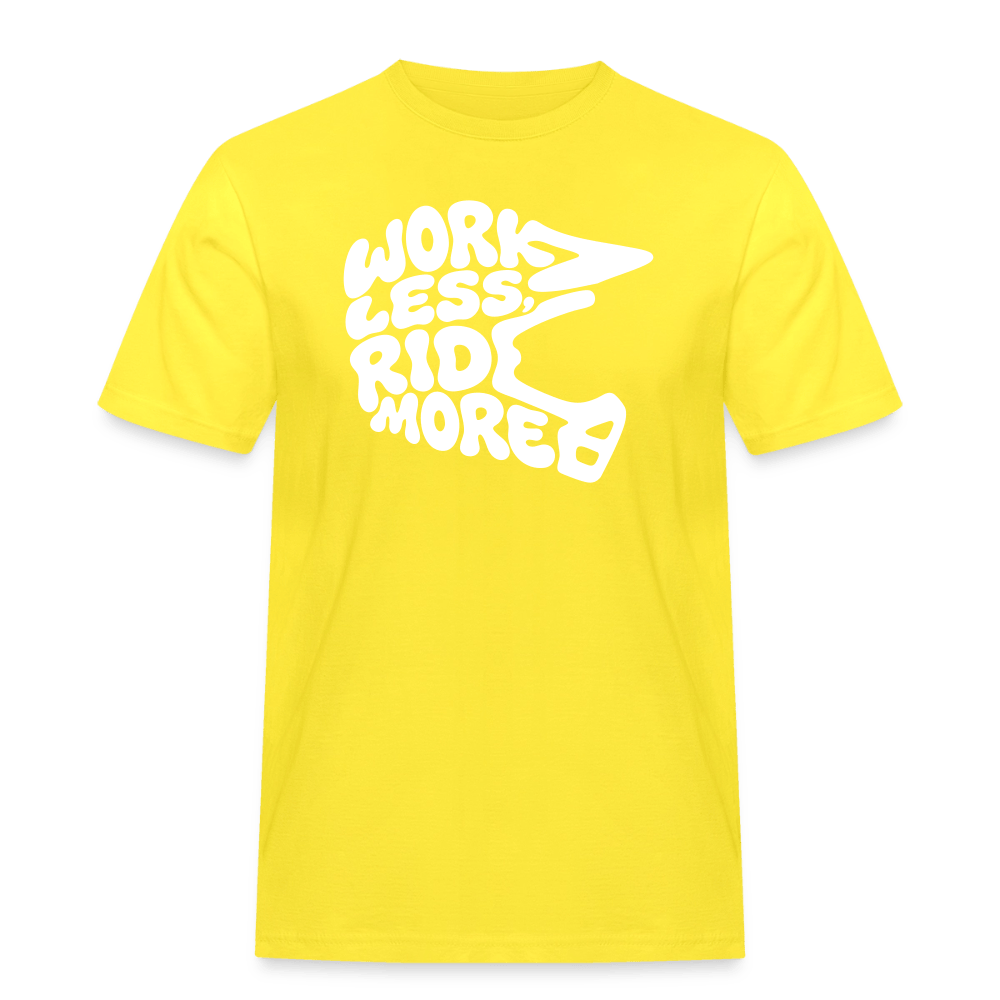 Spreadconnect Männer Workwear T-Shirt Gelb / S WORK LESS, RIDE MORE - Männer Workwear T-Shirt E-Bike-Community