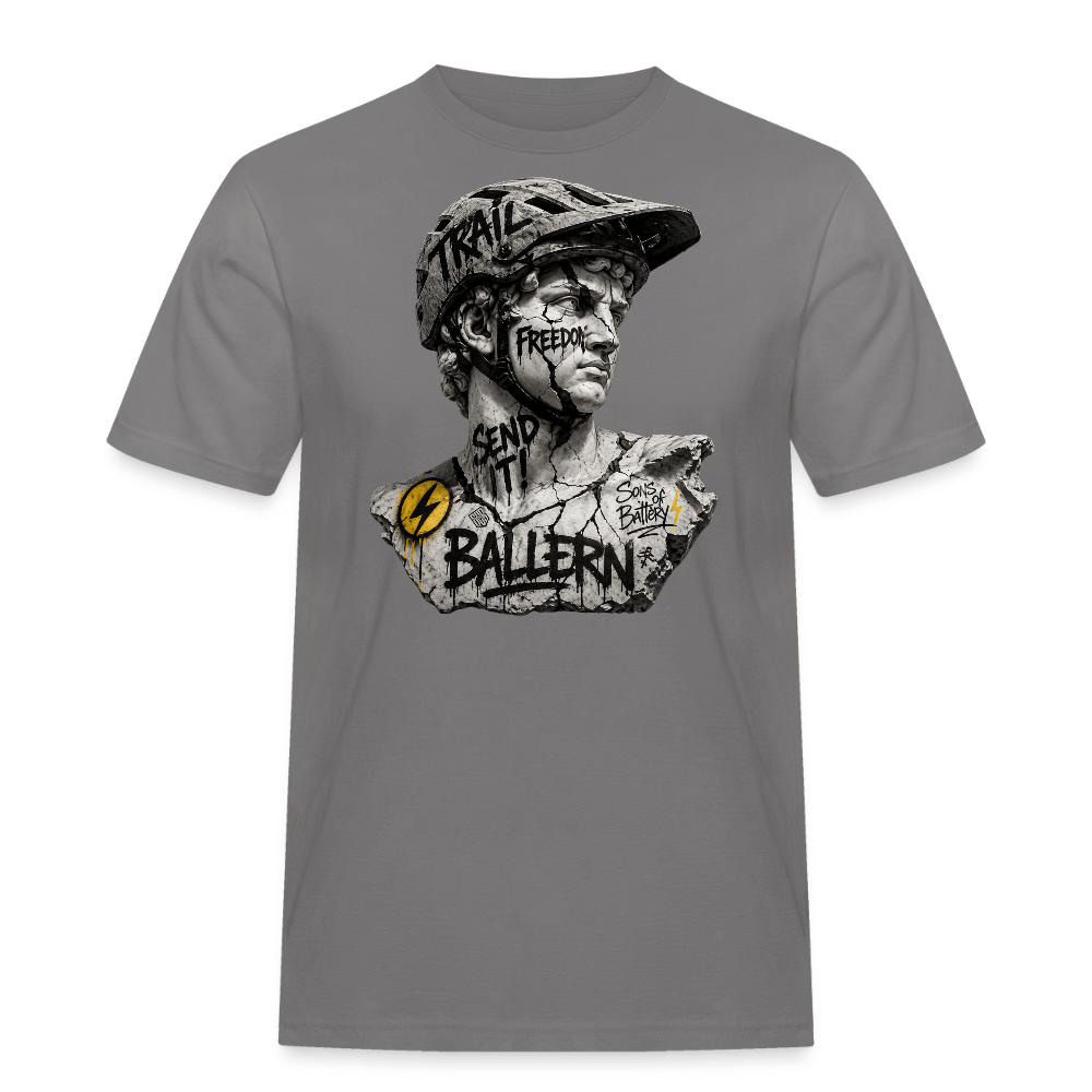 Spreadconnect Männer Workwear T-Shirt Grau / S BALLERN! - ANCIENT - Männer Workwear T-Shirt E-Bike-Community
