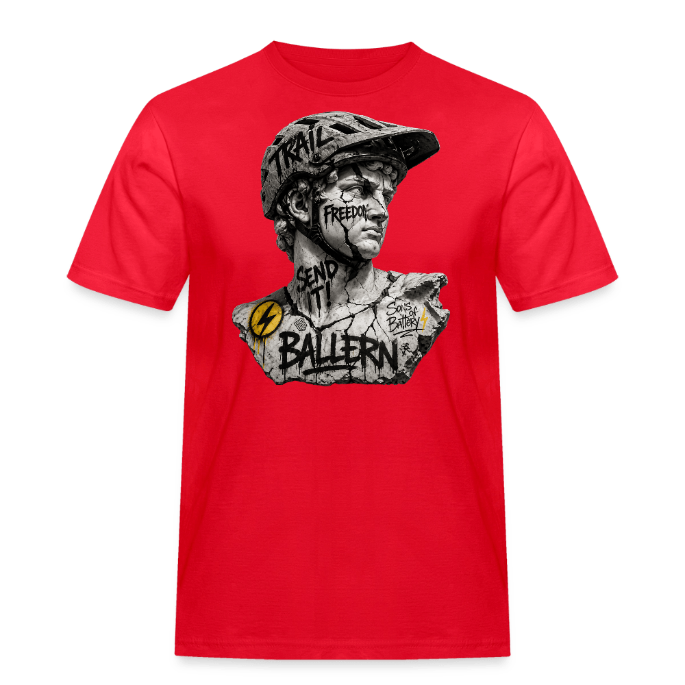 Spreadconnect Männer Workwear T-Shirt Rot / S BALLERN! - ANCIENT - Männer Workwear T-Shirt E-Bike-Community