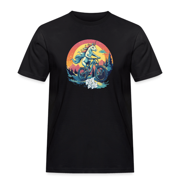 Spreadconnect Männer Workwear T-Shirt Schwarz / S Ride or Die Einhorn Mountainbike Männer Workwear T-Shirt E-Bike-Community