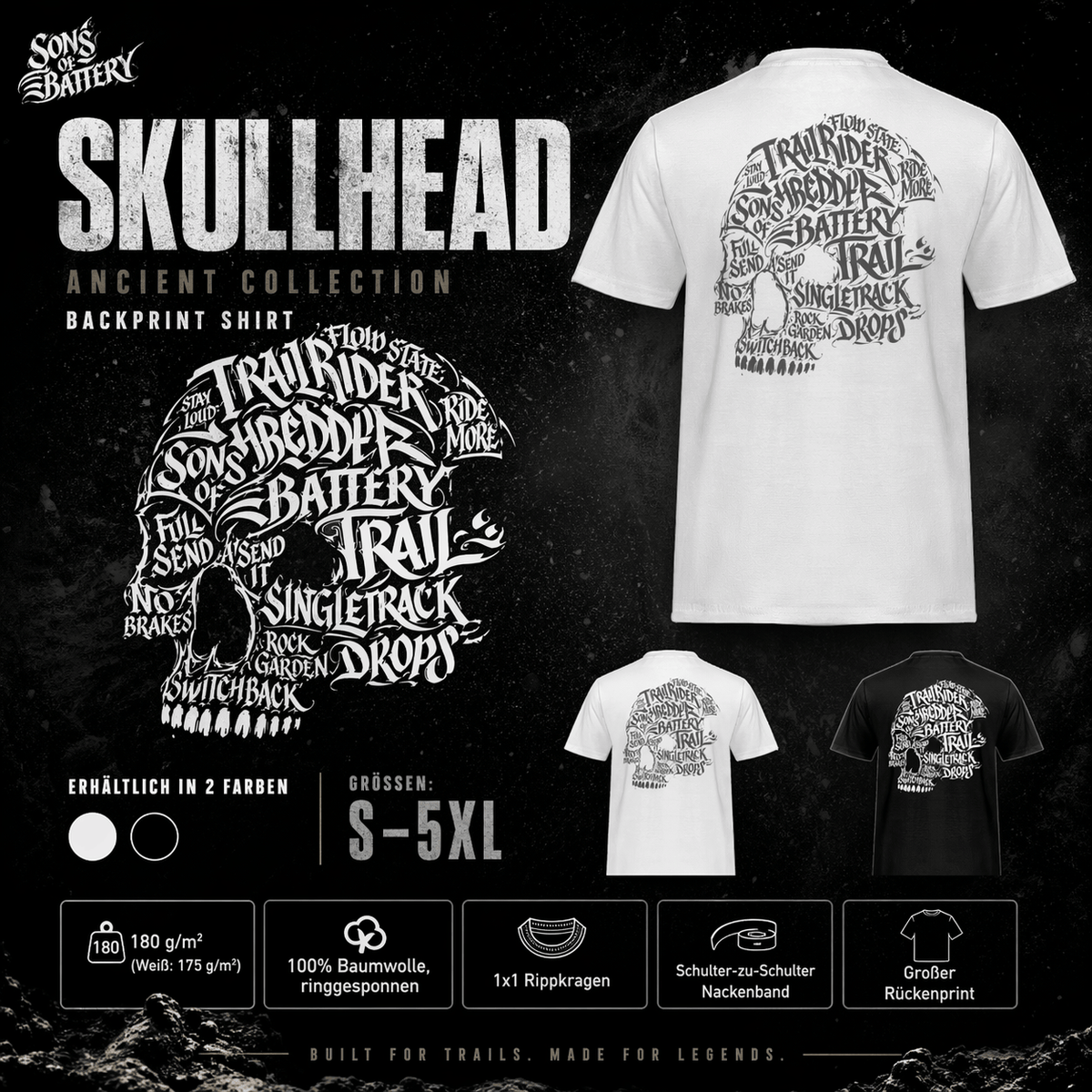 Spreadconnect Männer Workwear T-Shirt SKULLHEAD ANCIENT SOB - Männer Workwear T-Shirt E-Bike-Community