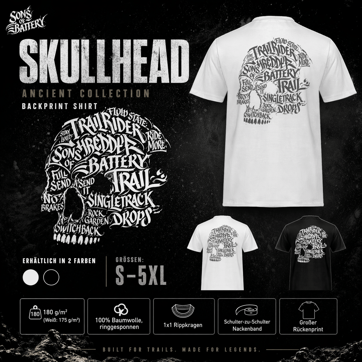 Spreadconnect Männer Workwear T-Shirt SKULLHEAD ANCIENT SOB - Männer Workwear T-Shirt E-Bike-Community