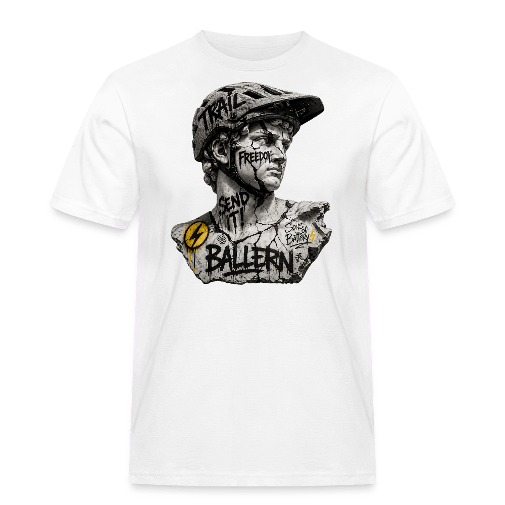 Spreadconnect Männer Workwear T-Shirt Weiß / S BALLERN! - ANCIENT - Männer Workwear T-Shirt E-Bike-Community