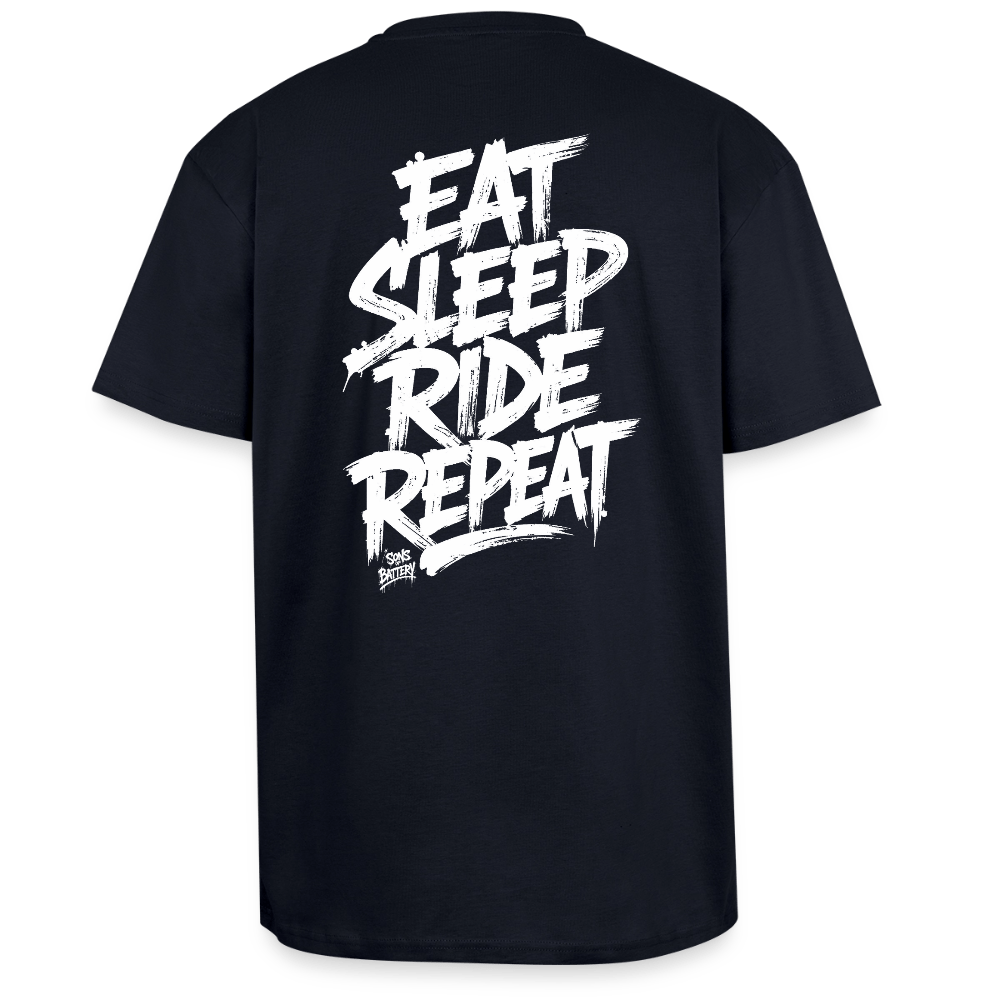 Spreadconnect Oversized Heavyweight Unisex T-Shirt French Navy / XS EAT SLEEP RIDE REPEAT - Oversized Heavyweight Unisex T-Shirt E-Bike-Community