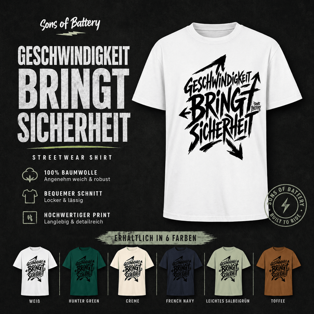 Spreadconnect Oversized Heavyweight Unisex T-Shirt Geschwindigkeit bringt Sicherheit - Oversized Heavyweight Unisex T-Shirt E-Bike-Community