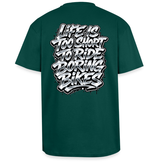 Spreadconnect Oversized Heavyweight Unisex T-Shirt hunter Green / XS LIFE IS TOO SHORT TO RIDE BORING BIKES - Oversized Heavyweight Unisex T-Shirt E-Bike-Community