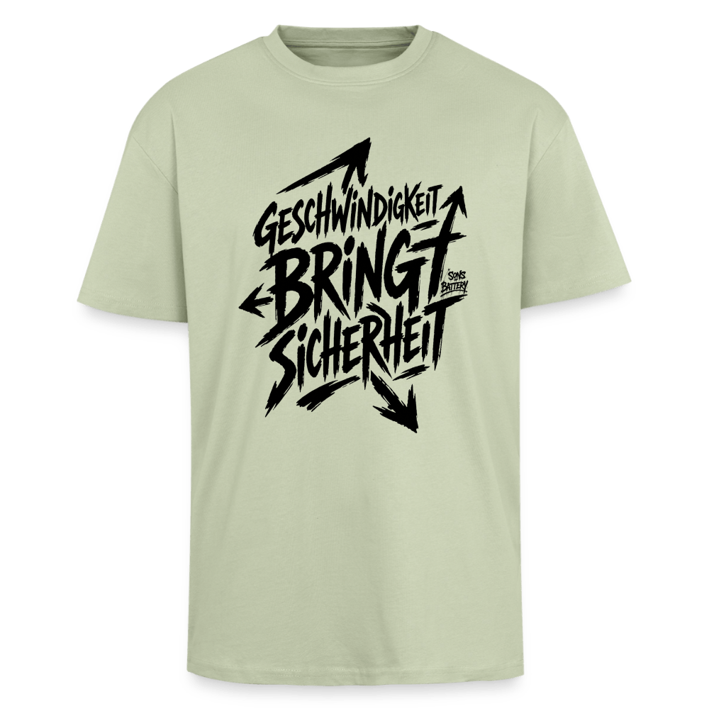 Spreadconnect Oversized Heavyweight Unisex T-Shirt Leichtes Salbeigrün / XS Geschwindigkeit bringt Sicherheit - Oversized Heavyweight Unisex T-Shirt E-Bike-Community