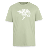 Spreadconnect Oversized Heavyweight Unisex T-Shirt Leichtes Salbeigrün / XS Lieber Helmfrisur statt Schädelfraktur - WEISSES MOTIV -Oversized Heavyweight Unisex T-Shirt E-Bike-Community