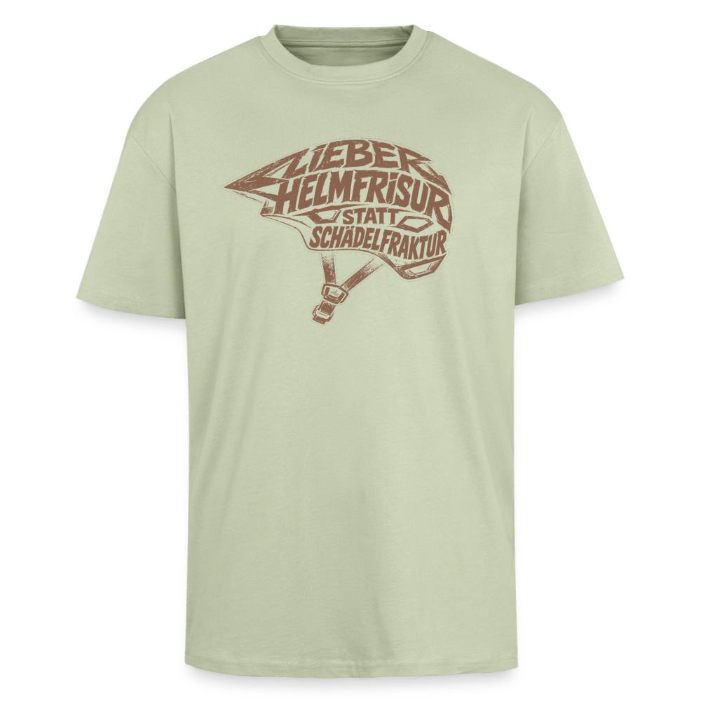 Spreadconnect Oversized Heavyweight Unisex T-Shirt Leichtes Salbeigrün / XS Lieber Helmfrisur statt SchädelfrakturOversized Heavyweight Unisex T-Shirt E-Bike-Community