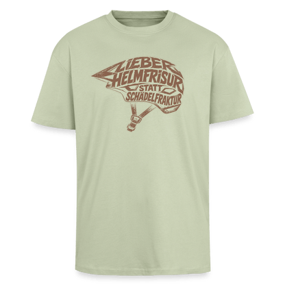 Spreadconnect Oversized Heavyweight Unisex T-Shirt Leichtes Salbeigrün / XS Lieber Helmfrisur statt SchädelfrakturOversized Heavyweight Unisex T-Shirt E-Bike-Community