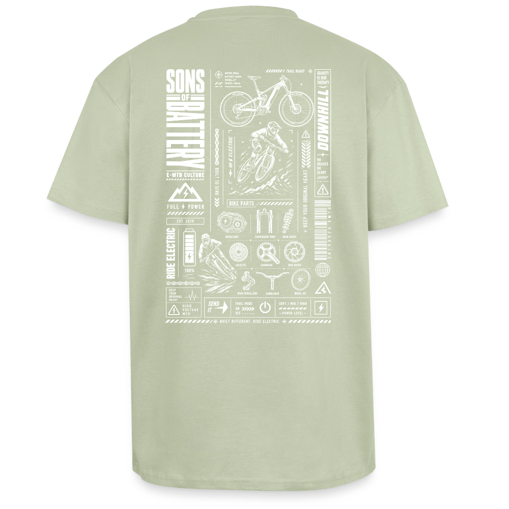 Spreadconnect Oversized Heavyweight Unisex T-Shirt Leichtes Salbeigrün / XS SONS OF BATTERY - FULL POWER - Oversized Heavyweight Unisex T-Shirt E-Bike-Community