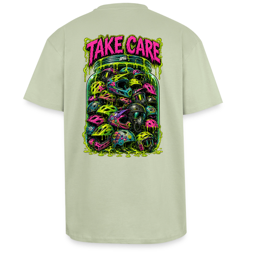 Spreadconnect Oversized Heavyweight Unisex T-Shirt Leichtes Salbeigrün / XS TAKE CARE - Oversized Heavyweight Unisex T-Shirt E-Bike-Community
