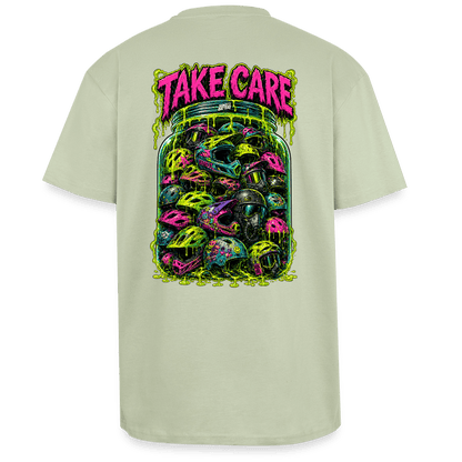 Spreadconnect Oversized Heavyweight Unisex T-Shirt Leichtes Salbeigrün / XS TAKE CARE - Oversized Heavyweight Unisex T-Shirt E-Bike-Community