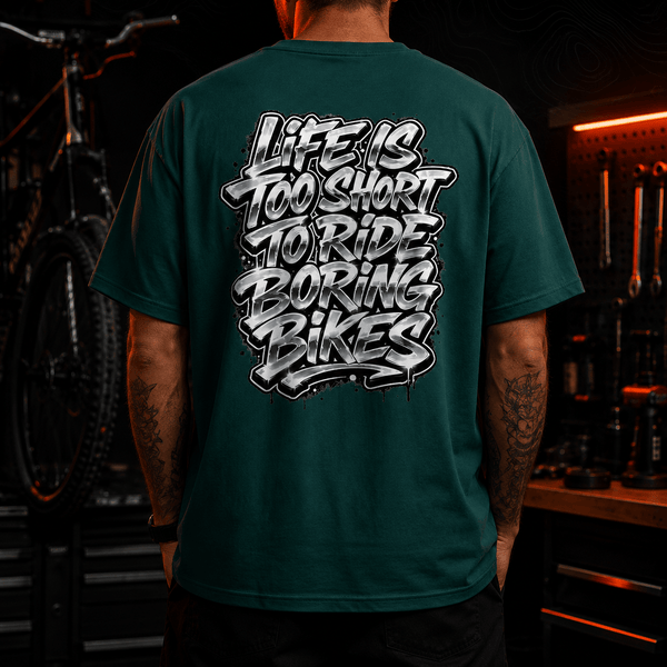 Spreadconnect Oversized Heavyweight Unisex T-Shirt Life Is Too Short to Ride Boring Bikes – Oversized Unisex T-Shirt E-Bike-Community