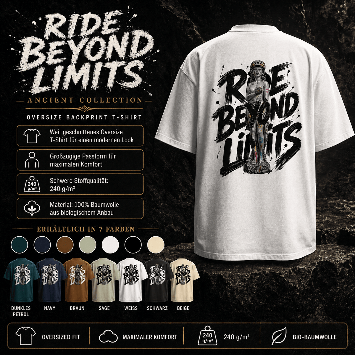 Spreadconnect Oversized Heavyweight Unisex T-Shirt RIDE BEYOND LIMITS - ANCIENT SOB - Oversized Heavyweight Unisex T-Shirt E-Bike-Community