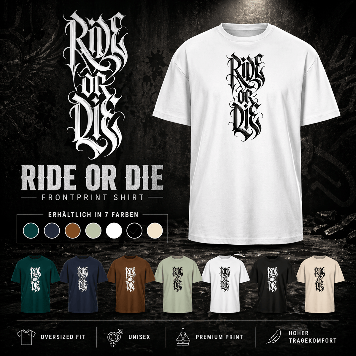 Spreadconnect Oversized Heavyweight Unisex T-Shirt RIDE OR DIE BYB - Oversized Heavyweight Unisex T-Shirt E-Bike-Community