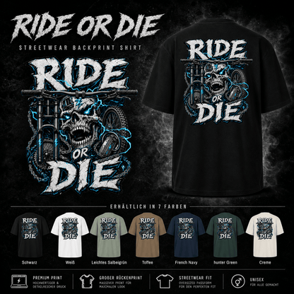 Spreadconnect Oversized Heavyweight Unisex T-Shirt RIDE OR DIE - SKULL - BYB Oversized Heavyweight Unisex T-Shirt E-Bike-Community