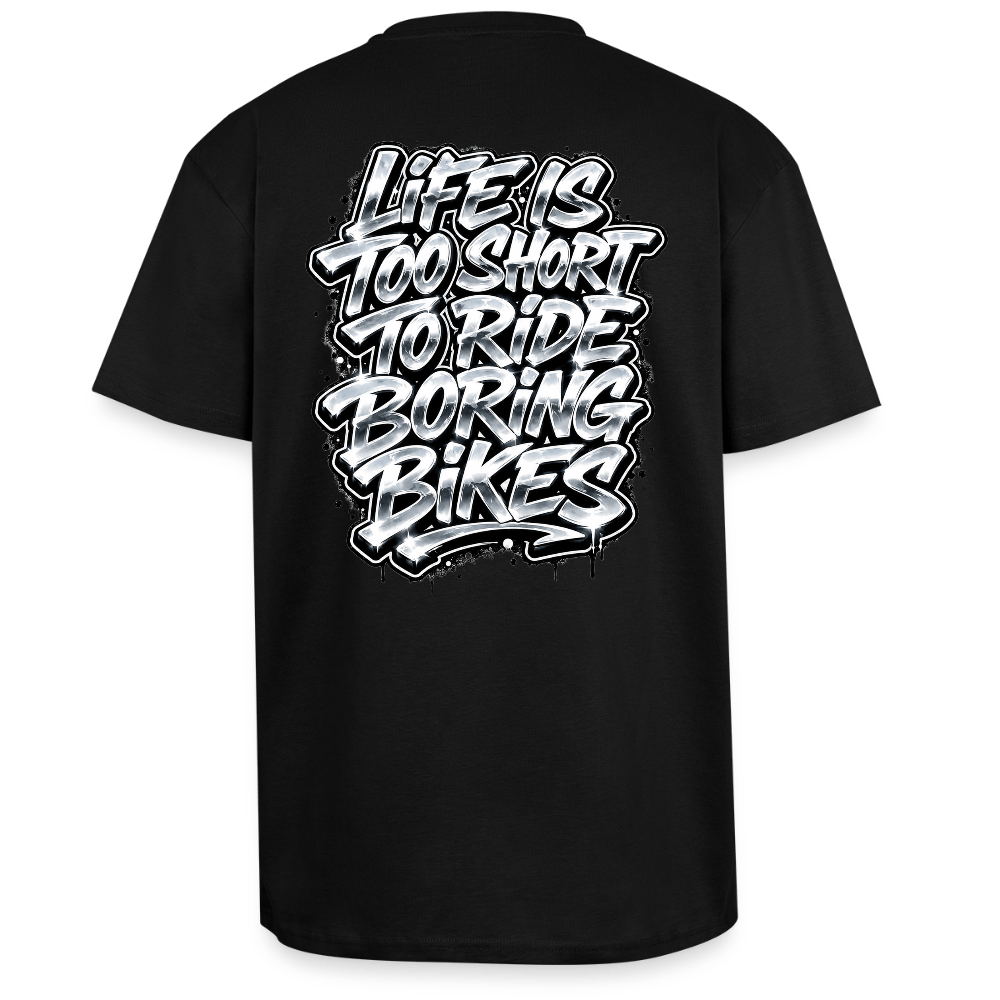 Spreadconnect Oversized Heavyweight Unisex T-Shirt Schwarz / XS LIFE IS TOO SHORT TO RIDE BORING BIKES - Oversized Heavyweight Unisex T-Shirt E-Bike-Community