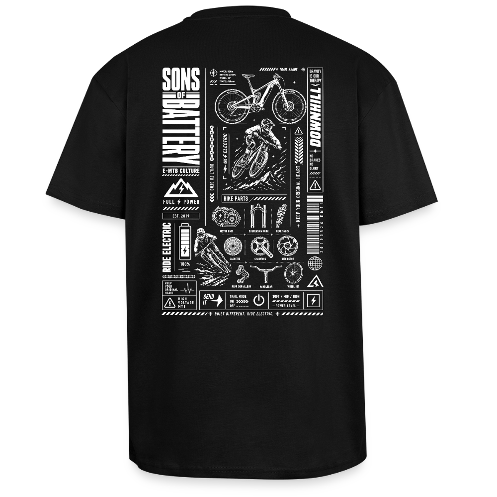 Spreadconnect Oversized Heavyweight Unisex T-Shirt Schwarz / XS SONS OF BATTERY - FULL POWER - Oversized Heavyweight Unisex T-Shirt E-Bike-Community