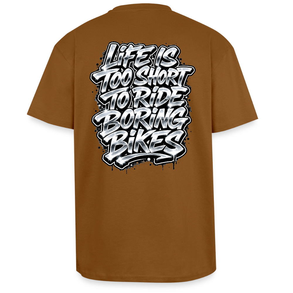 Spreadconnect Oversized Heavyweight Unisex T-Shirt Toffee / XS LIFE IS TOO SHORT TO RIDE BORING BIKES - Oversized Heavyweight Unisex T-Shirt E-Bike-Community