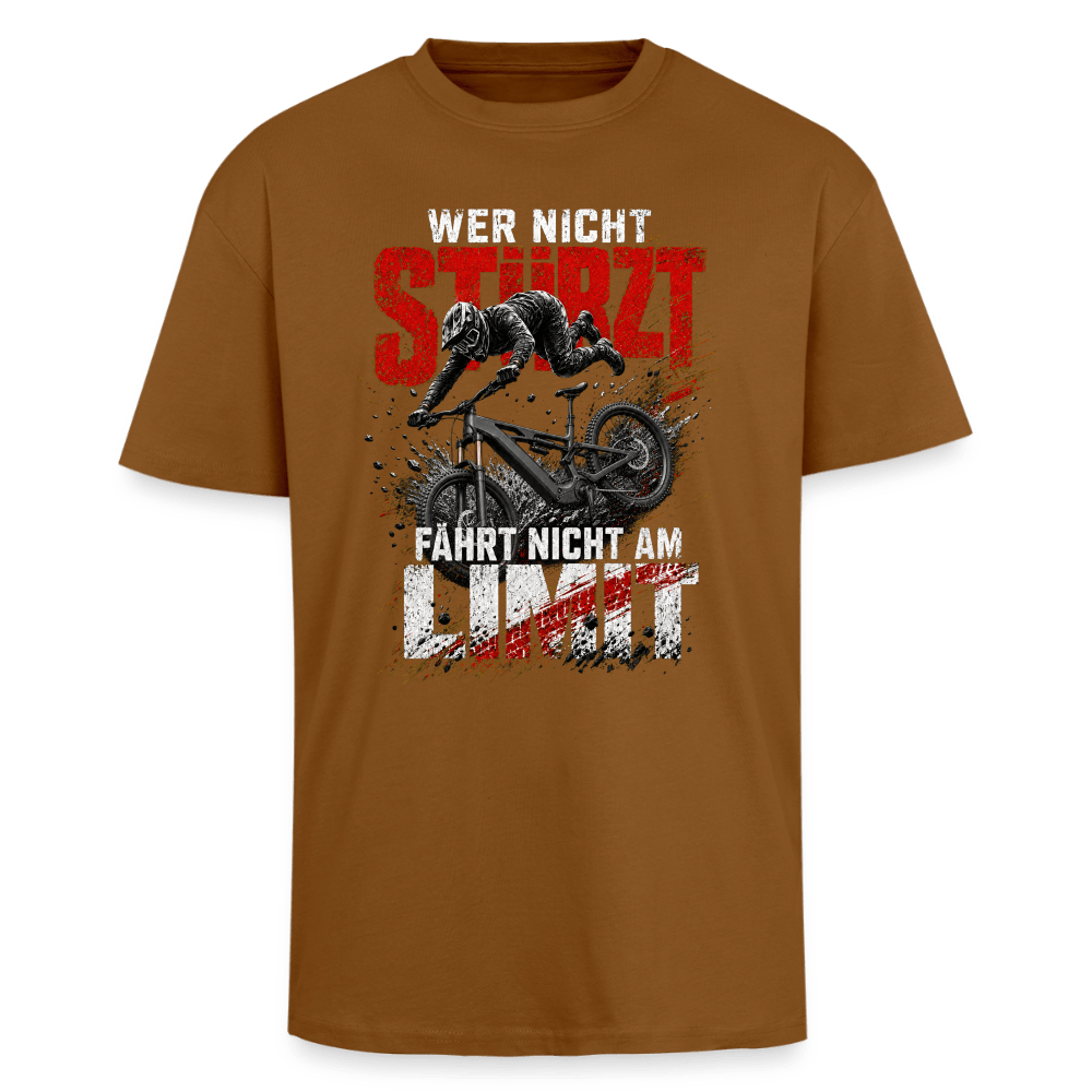 Spreadconnect Oversized Heavyweight Unisex T-Shirt Toffee / XS WER NICHT STÜRZT FÄHRT NICHT AM LIMIT - Oversized Heavyweight Unisex T-Shirt E-Bike-Community