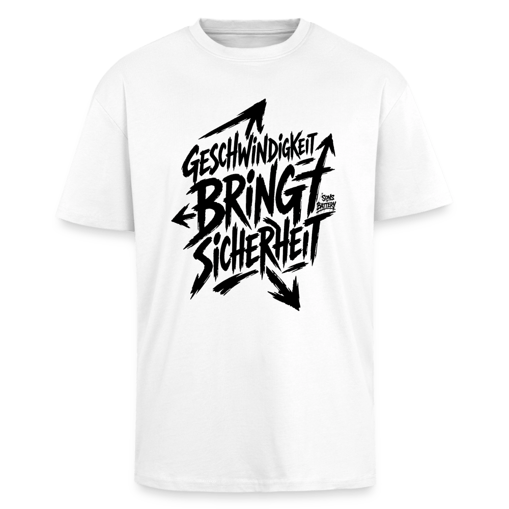 Spreadconnect Oversized Heavyweight Unisex T-Shirt Weiß / XS Geschwindigkeit bringt Sicherheit - Oversized Heavyweight Unisex T-Shirt E-Bike-Community