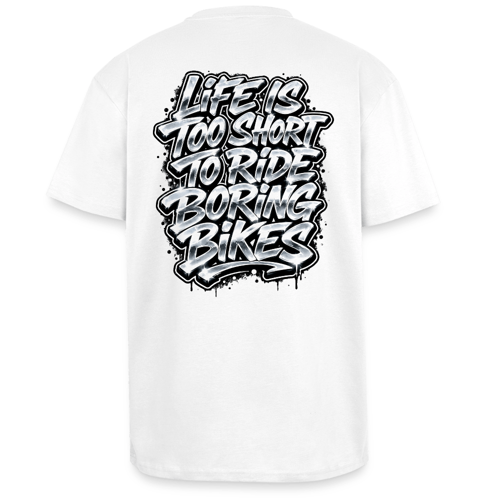 Spreadconnect Oversized Heavyweight Unisex T-Shirt Weiß / XS LIFE IS TOO SHORT TO RIDE BORING BIKES - Oversized Heavyweight Unisex T-Shirt E-Bike-Community