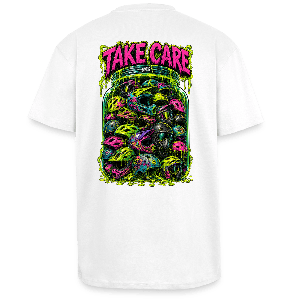 Spreadconnect Oversized Heavyweight Unisex T-Shirt Weiß / XS TAKE CARE - Oversized Heavyweight Unisex T-Shirt E-Bike-Community