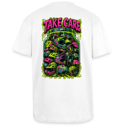 Spreadconnect Oversized Heavyweight Unisex T-Shirt Weiß / XS TAKE CARE - Oversized Heavyweight Unisex T-Shirt E-Bike-Community
