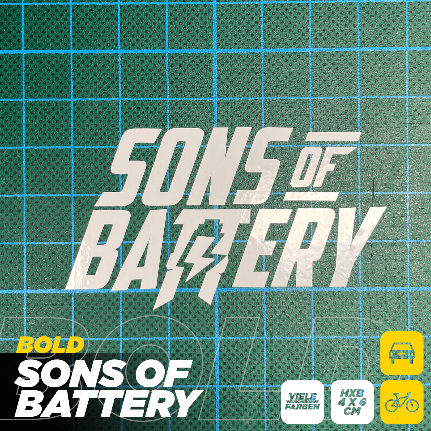 Sons of Battery® - E-MTB Brand & Community Folien & Sticker Weiß Sons of Battery - BOLD Folie E-Bike-Community