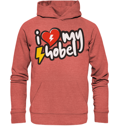 Sons of Battery® - E-MTB Brand & Community Hoodies Mid Heather Red / XS I Love my Hobel - (Flip Label) - Organic Hoodie E-Bike-Community
