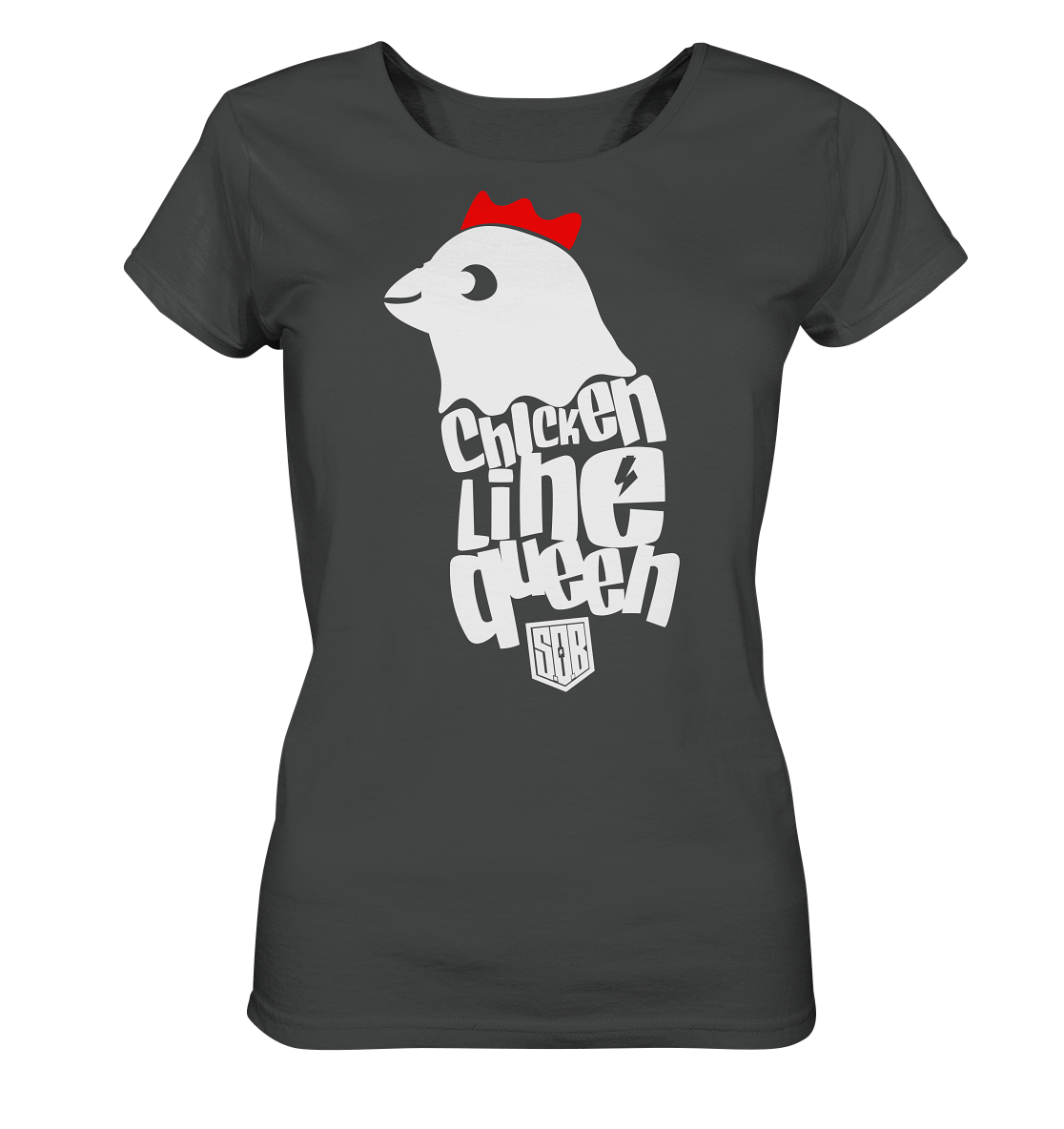 Sons of Battery® - E-MTB Brand & Community Lady-Shirts Anthracite / S Chicken Line - Queen Weiß - Ladies Organic Shirt E-Bike-Community