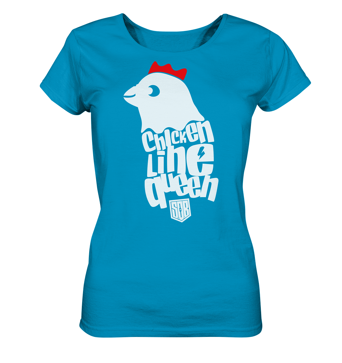 Sons of Battery® - E-MTB Brand & Community Lady-Shirts Azur / S Chicken Line - Queen Weiß - Ladies Organic Shirt E-Bike-Community