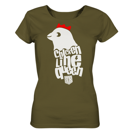 Sons of Battery® - E-MTB Brand & Community Lady-Shirts British Khaki / S Chicken Line - Queen Weiß - Ladies Organic Shirt E-Bike-Community