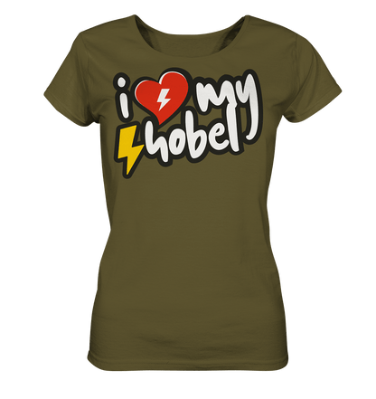 Sons of Battery® - E-MTB Brand & Community Lady-Shirts British Khaki / S I Love my Hobel - (Flip Label) - Ladies Organic Shirt E-Bike-Community