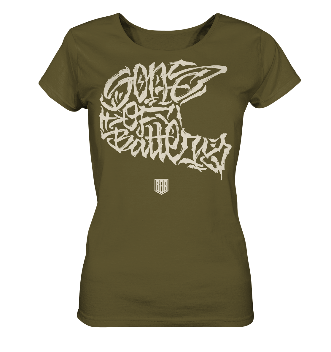 Sons of Battery® - E-MTB Brand & Community Lady-Shirts British Khaki / S The Power of Movement - Front Print - Ladies Organic Shirt (Flip Label) E-Bike-Community