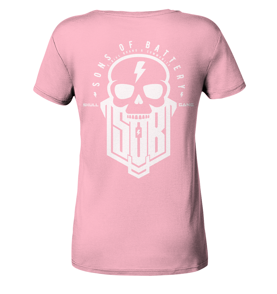 Sons of Battery® - E-MTB Brand & Community Lady-Shirts Cotton Pink / S SoB Skullgang White - Ladies Organic Shirt E-Bike-Community