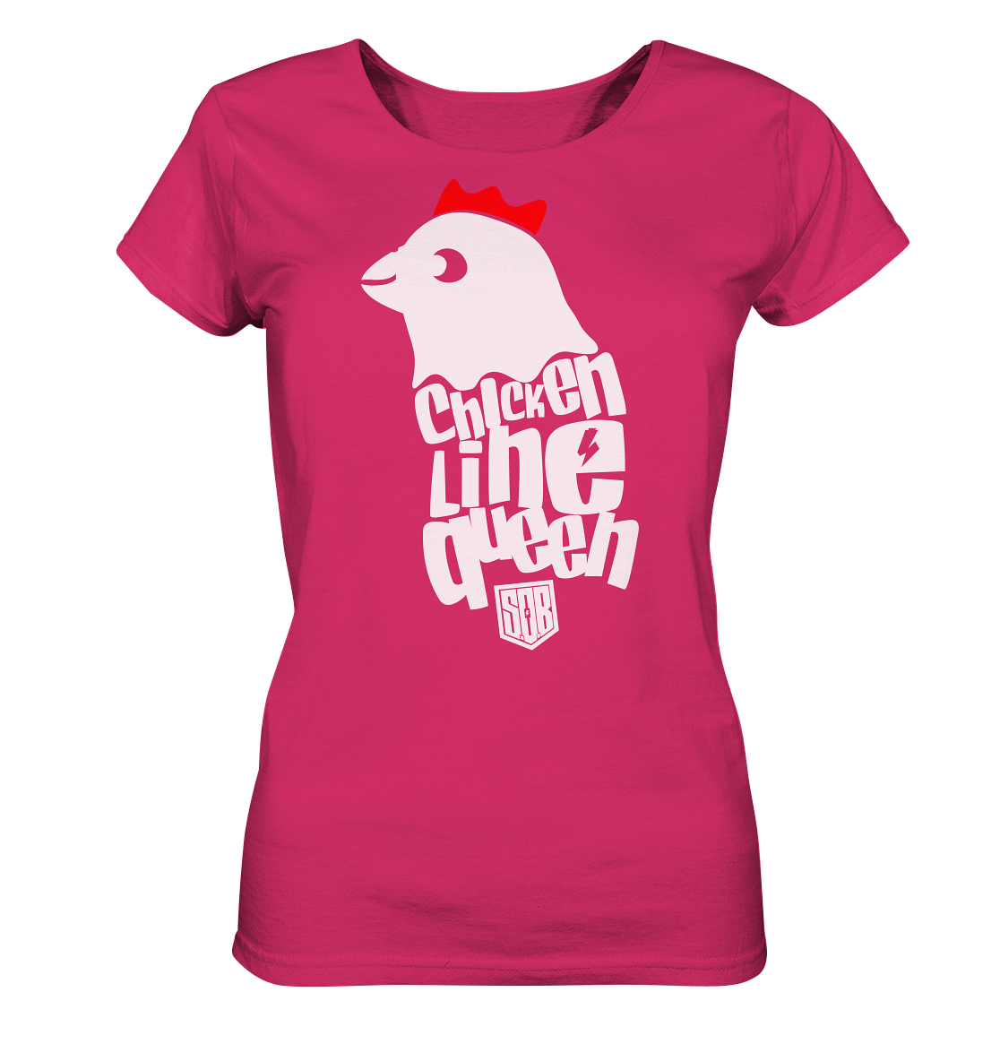 Sons of Battery® - E-MTB Brand & Community Lady-Shirts Raspberry / S Chicken Line - Queen Weiß - Ladies Organic Shirt E-Bike-Community