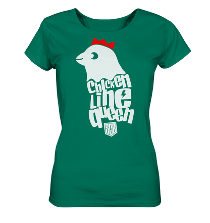Sons of Battery® - E-MTB Brand & Community Lady-Shirts Varsity Green / S Chicken Line - Queen Weiß - Ladies Organic Shirt E-Bike-Community