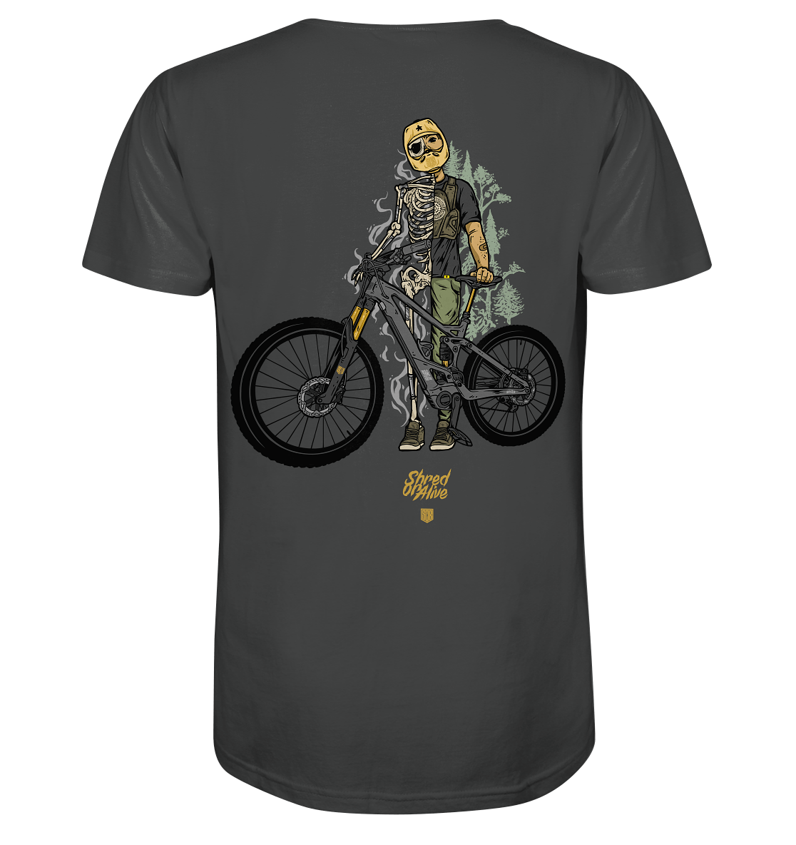 Sons of Battery® - E-MTB Brand & Community Unisex-Shirts Anthracite / XS Shred or Alive - Backprint - Organic Shirt (Flip Label) E-Bike-Community