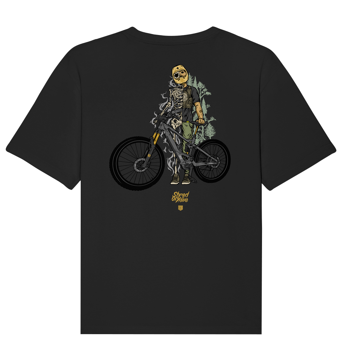 Sons of Battery® - E-MTB Brand & Community Unisex-Shirts Black / XS Shred or Alive - Backprint - Organic Relaxed Shirt (Flip Label) E-Bike-Community