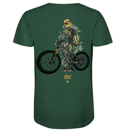 Sons of Battery® - E-MTB Brand & Community Unisex-Shirts Bottle Green / XS Shred or Alive - Backprint - Organic Shirt (Flip Label) E-Bike-Community