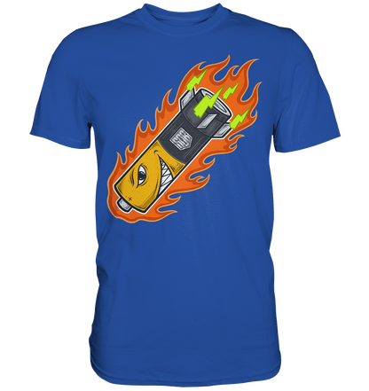 Sons of Battery® - E-MTB Brand & Community Unisex-Shirts Bright Royal / S S.o.B Pin Up Battery - Original Russel Athletics Classic Shirt - bis 4XL -140cm Umfang - Ohne Flip Label am Bund E-Bike-Community