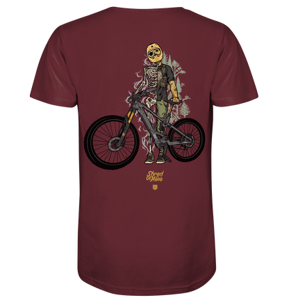 Sons of Battery® - E-MTB Brand & Community Unisex-Shirts Burgundy / XS Shred or Alive - Backprint - Organic Shirt (Flip Label) E-Bike-Community