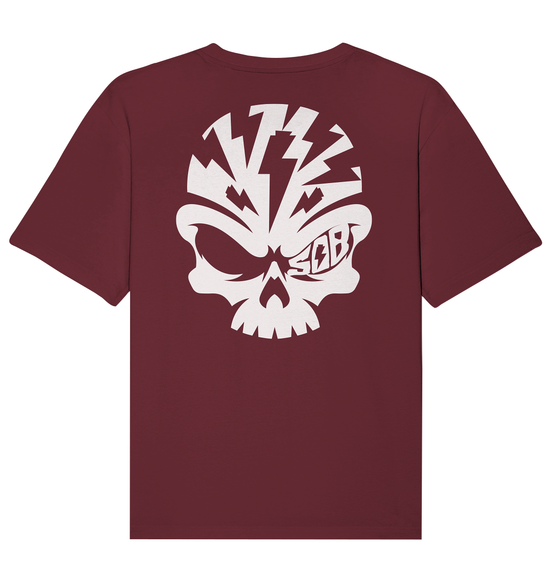 Sons of Battery® - E-MTB Brand & Community Unisex-Shirts Burgundy / XS SoB Skull White - Organic Relaxed Shirt E-Bike-Community
