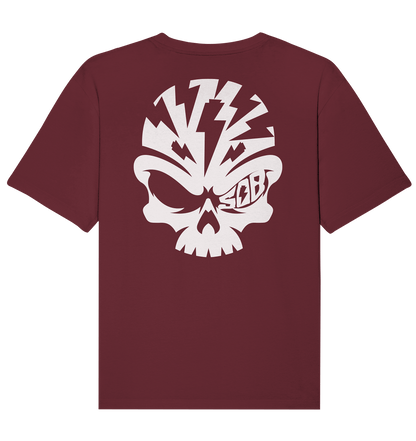 Sons of Battery® - E-MTB Brand & Community Unisex-Shirts Burgundy / XS SoB Skull White - Organic Relaxed Shirt E-Bike-Community
