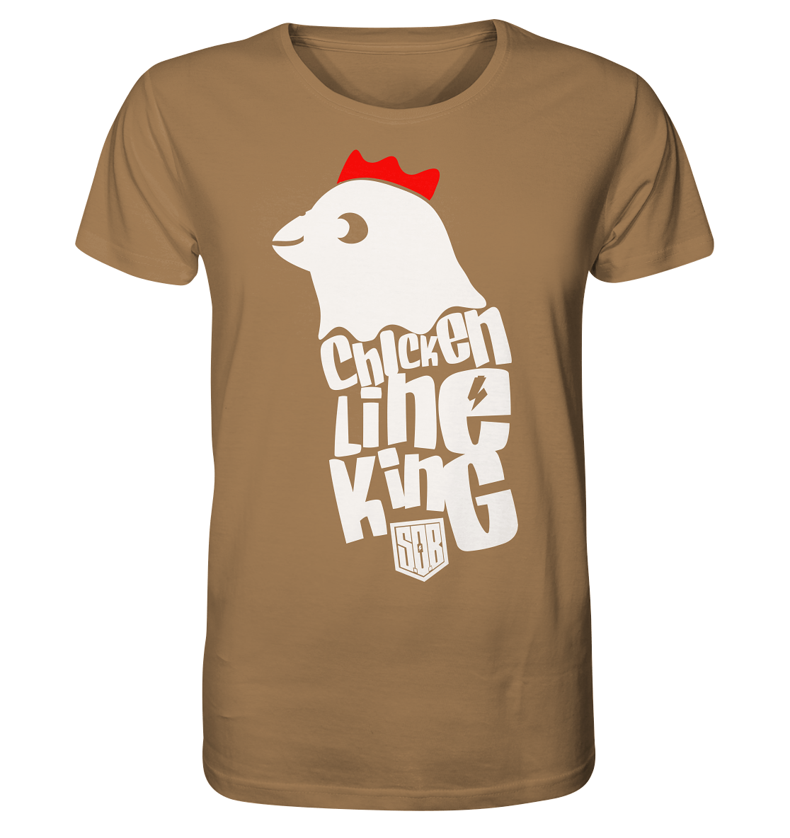 Sons of Battery® - E-MTB Brand & Community Unisex-Shirts Camel / XS Chicken Line - King - Weiß - Organic Shirt E-Bike-Community